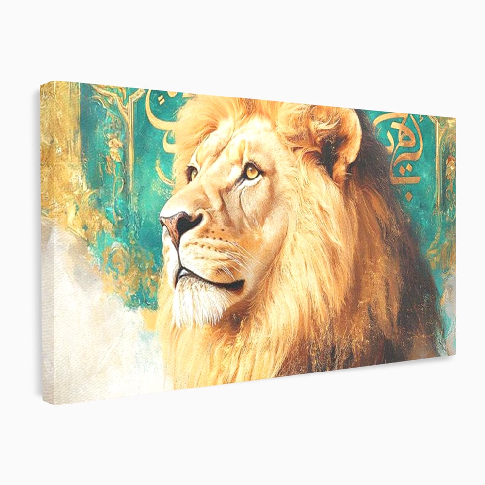 Tablou canvas cu tablou canvas cu leu si scriere, fara rama, pe sasiu de lemn